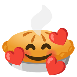 smiling face with hearts and pie
