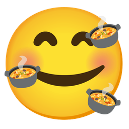 smiling face with hearts and pot of food