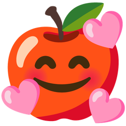 smiling face with hearts and red apple