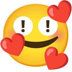 smiling face with hearts and red exclamation mark