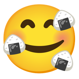 smiling face with hearts and rice ball