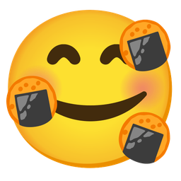 smiling face with hearts and rice cracker