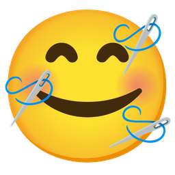 smiling face with hearts and sewing needle