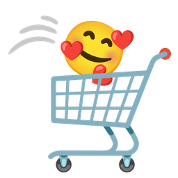 smiling face with hearts and shopping cart