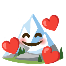 smiling face with hearts and snow-capped mountain