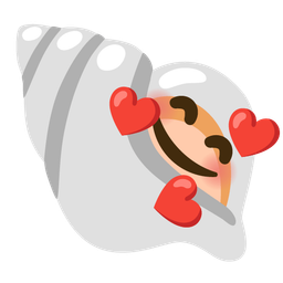 smiling face with hearts and spiral shell