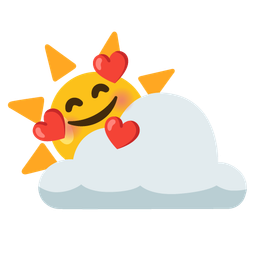 smiling face with hearts and sun behind cloud