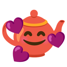 smiling face with hearts and teapot