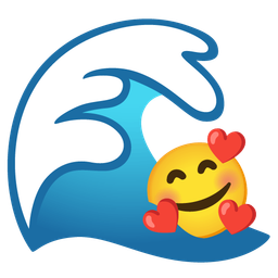 smiling face with hearts and water wave
