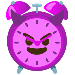 smiling face with horns and alarm clock