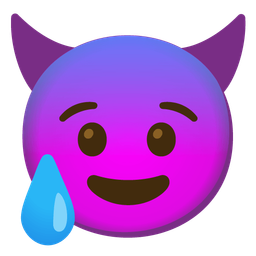 smiling face with horns and anxious face with sweat