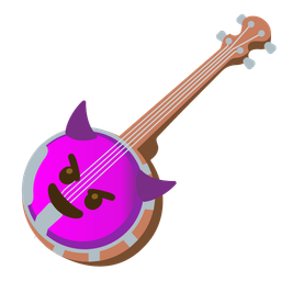 smiling face with horns and banjo