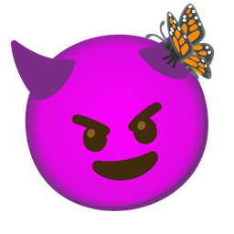 smiling face with horns and butterfly