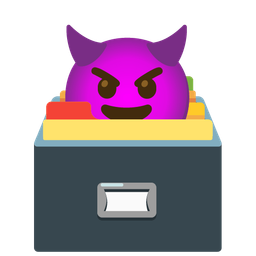 smiling face with horns and card file box