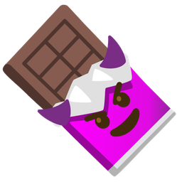 smiling face with horns and chocolate bar