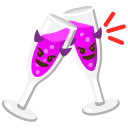 smiling face with horns and clinking glasses