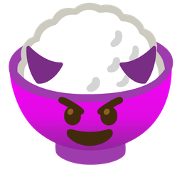 smiling face with horns and cooked rice