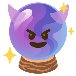 smiling face with horns and crystal ball