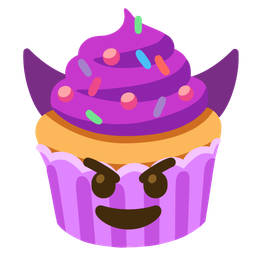 smiling face with horns and cupcake