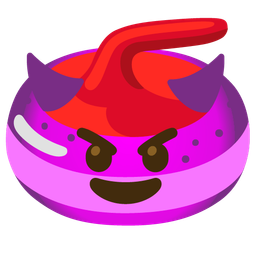 smiling face with horns and curling stone