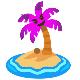 smiling face with horns and desert island