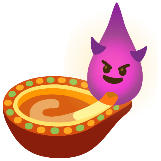 Smiling face with horns and Diya lamp