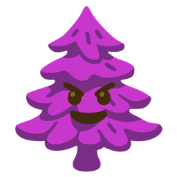 smiling face with horns and evergreen tree
