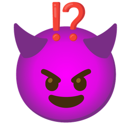 smiling face with horns and exclamation question mark