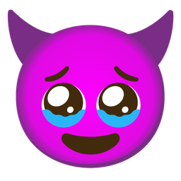 smiling face with horns and face holding back tears