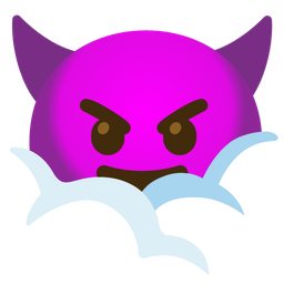 smiling face with horns and face in clouds