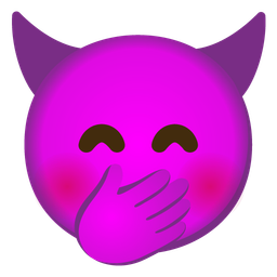 smiling face with horns and face with hand over mouth
