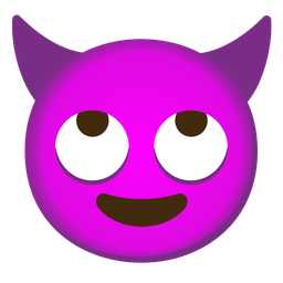 smiling face with horns and face with rolling eyes