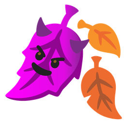 smiling face with horns and fallen leaf