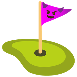 smiling face with horns and flag in hole