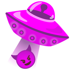 smiling face with horns and flying saucer