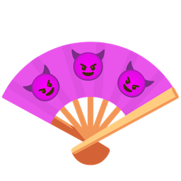 smiling face with horns and folding hand fan