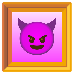 smiling face with horns and framed picture
