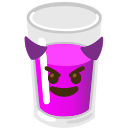 smiling face with horns and glass of milk