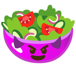 smiling face with horns and green salad