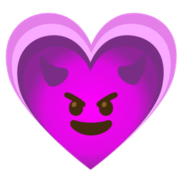 smiling face with horns and growing heart