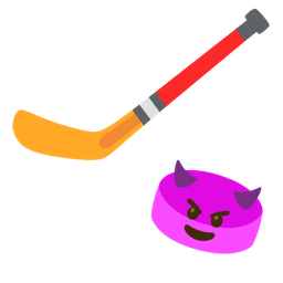 smiling face with horns and ice hockey