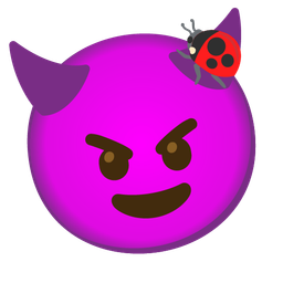 smiling face with horns and lady beetle