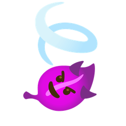 smiling face with horns and leaf fluttering in wind