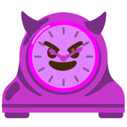 smiling face with horns and mantelpiece clock