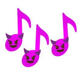 smiling face with horns and musical notes