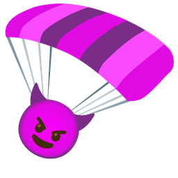 smiling face with horns and parachute