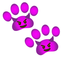 smiling face with horns and paw prints
