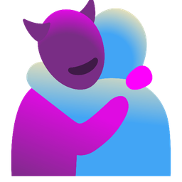 smiling face with horns and people hugging