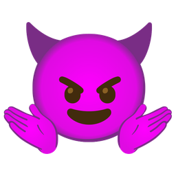 smiling face with horns and person shrugging