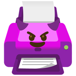 smiling face with horns and printer